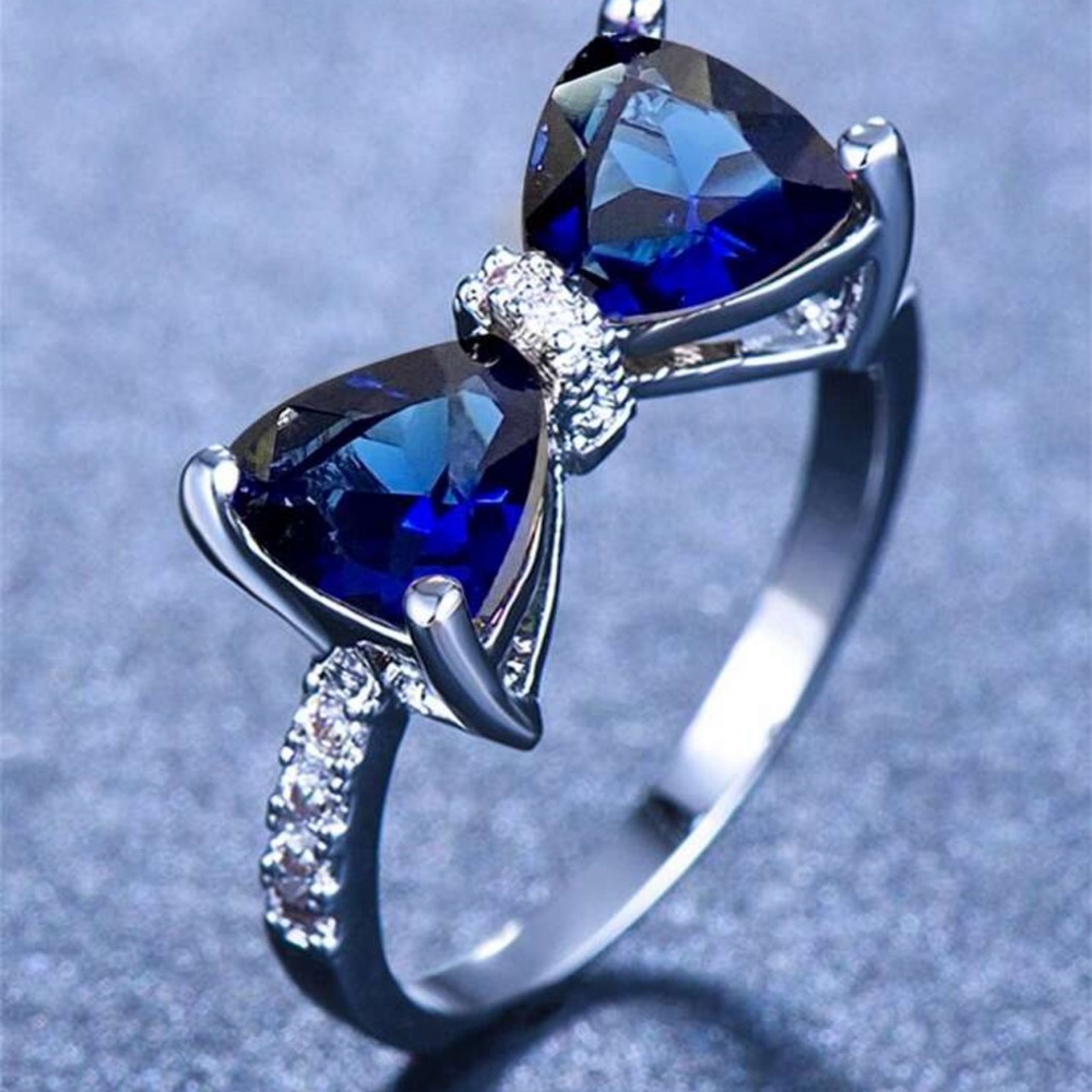 Cubic Zirconia, Sapphire Navy Blue, Simulated Gemstone Silver plated Dainty Ring